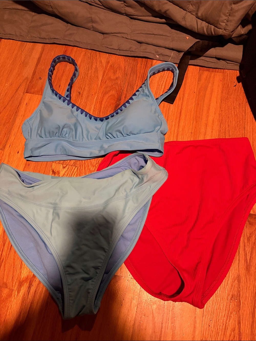 Light Blue Women's Bikini Set with Red Brief - Brand Unspecified